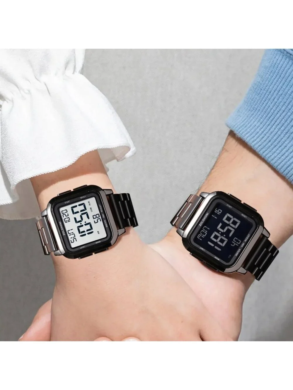Men All Black Analog Quartz Stainless Steel Waterproof Square LED Digital Watch